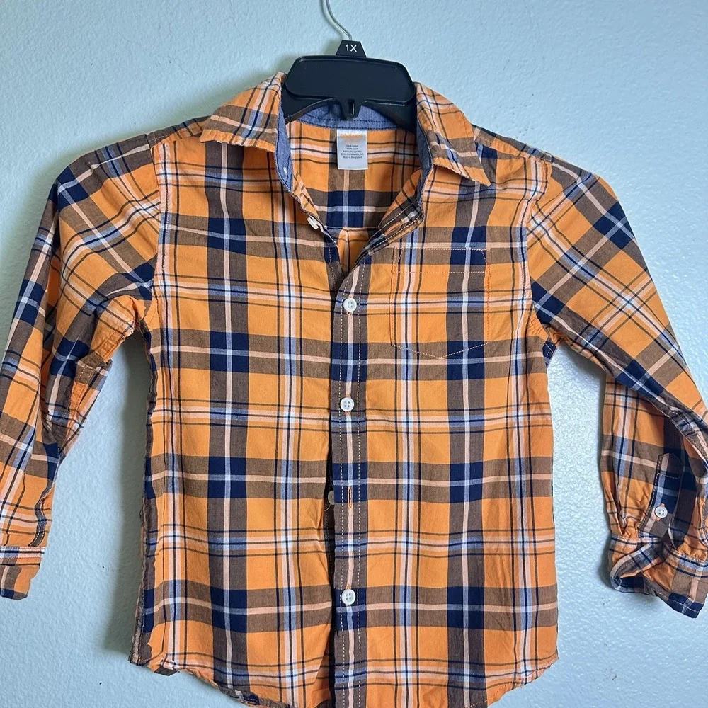 GYMBOREE BUTTON FRONT LONG SLEEVE SHIRT Youth Boy‎ Small 5-6 Orange  PLAID